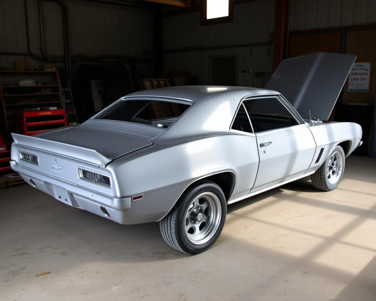 1969 Chevrolet Camaro in primer mid-restoration